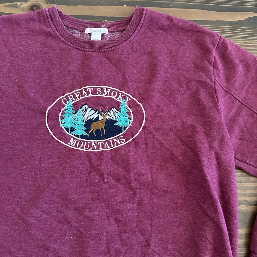 Full Tilt Juniors Sweatshirt M Maroon Great Smoky Mountains Cozy Vintage Cottage